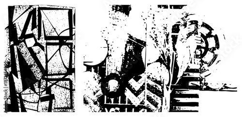 Abstract Geometric Shapes in High Contrast Halftone Vector Art