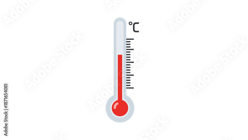 A simple and clear vector icon of a single thermometer with a red indicator showing a warm temperature, isolated on a white background.