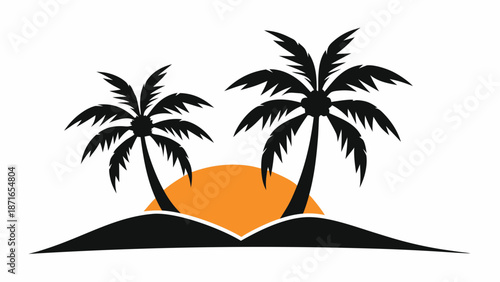 Serene tropical island with palm trees at sunset