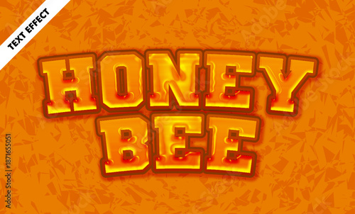 Honey bee 3d editable sweet golden honey text effect, glossy orange and yellow cartoon text style template