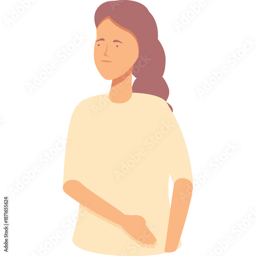 Woman with brown hair wearing a cream t-shirt