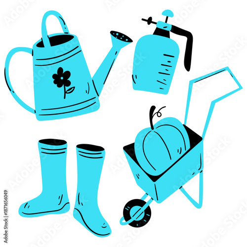 Hand Drawn Harvest Farm Tools and Agricultural Equipment