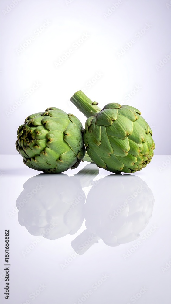 Obraz premium Two artichokes on a white surface
