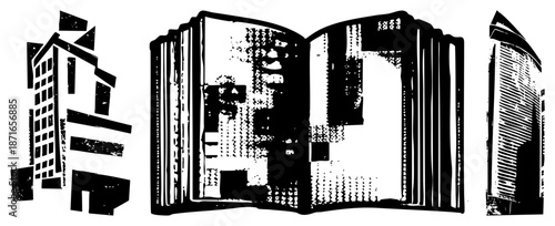 Open Book Illustrating Urban Skyscrapers and Cityscape Architecture