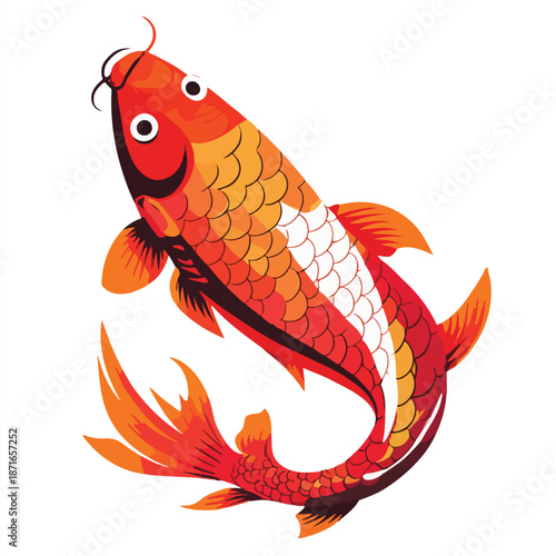 Chinese Lucky Koi Fish Carp Flat Vector Illustration