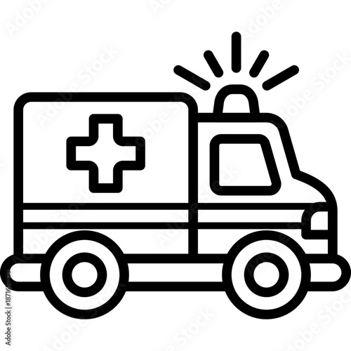 Ambulance Line Icon – Emergency Medical Vehicle with Siren, Hospital Transport Symbol for Healthcare UI