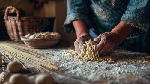 Handmade pasta dough preparation cooking