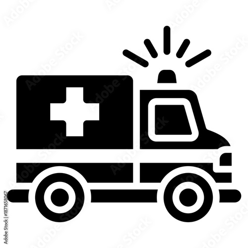 Ambulance Blue Lineal Icon – Emergency Medical Transport Vehicle, EMS Ambulance Symbol for App UI