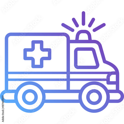 Ambulance Gradient Line Icon – Emergency Medical Vehicle with Siren Light, EMS Transport Symbol
