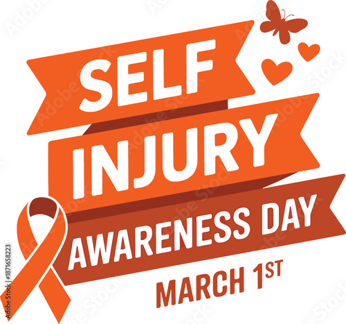 Self Injury Awareness Day March 1st Ribbon Hearts