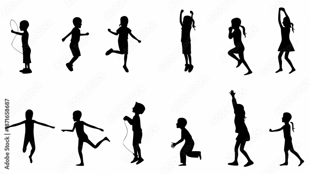 Fototapeta premium Children playing and exercising in various dynamic poses
