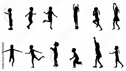 Children playing and exercising in various dynamic poses
