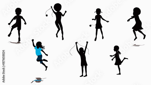 Children playing jump rope in various dynamic poses