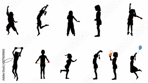 Children playing and exercising in various fun poses