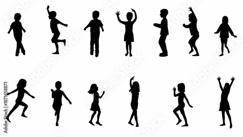Collection of children dancing in various poses and movements