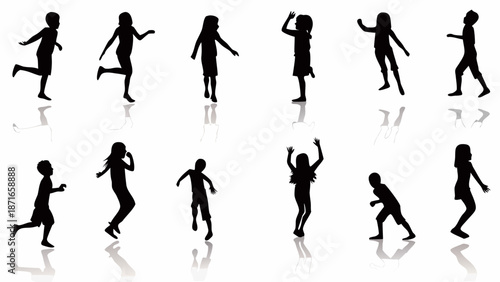 Collection of children running and dancing in various poses