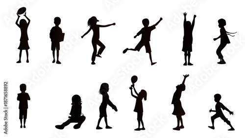 Children playing and having fun in various poses