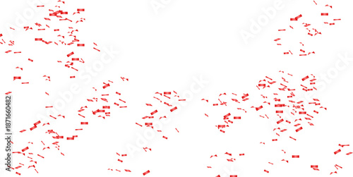 Abundant Red Confetti Bits Sprinkled and Falling on a Luminous White Surface for Festive Design Compositions