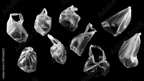 Floating Plastic Bags Against a Black Void: Environmental Issue Conceptual Motion