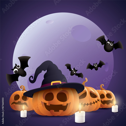 3D Halloween night square background graphic illustration have blank space.