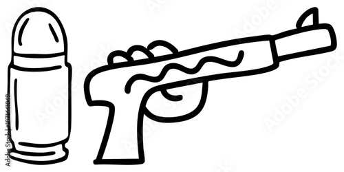 Cartoonish Toy Gun and Bullet with Wavy Design