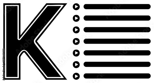 Bold Black Letter K with Play and Bars Graphic
