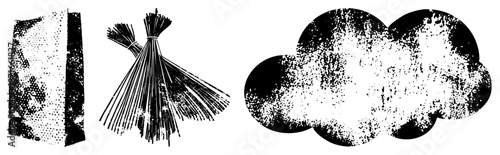 Vintage Halftone Illustration of Broom, Bundle, and Cloud Shapes