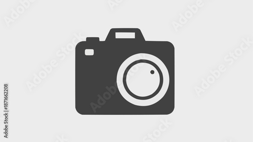 Simple black camera icon on a light gray background.
