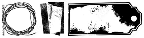 Tangled Wire Coil, Halftone Texture, and Stenciled Price Tag Vector Set