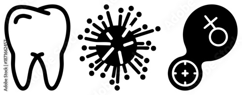 Dental Health Featuring Tooth, Virus, and Microscope Symbol
