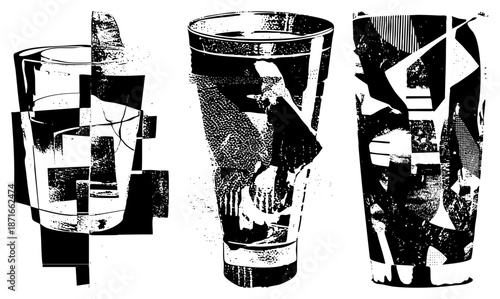 Abstract Fragmented Glass Tumblers with Geometric Halftone