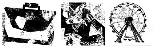 Abstract Geometric Shapes with Grunge Texture and High Contrast