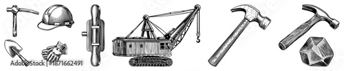Vintage Construction Tools and Heavy Machinery Set
