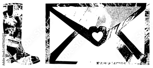 Vintage Envelope with Heart Cutout and Distressed Textured Boot