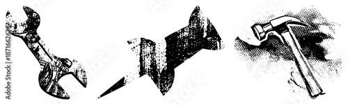 Vintage Style Hand Tools Set Wrench, Screwdriver, Hammer Vector Illustration