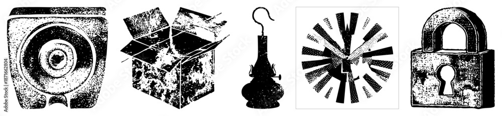 Fototapeta premium Vintage Mechanical Objects with Distressed Halftone Texture