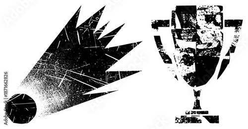 Badminton Shuttlecock in Motion with Championship Trophy