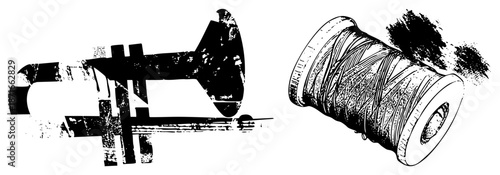 Vintage Sewing Machine and Thread Spool Illustration