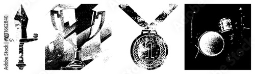 Award Symbols Representing Victory and Achievement in Black and White