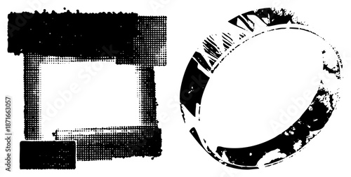 Grunge Textured Halftone Shapes with Distressed Edges and Dotted