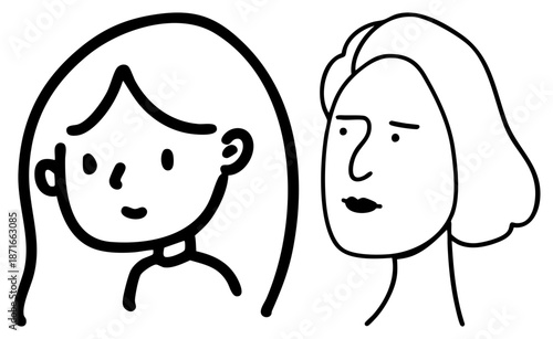 Two Stylized Cartoon Faces in Minimalist Design