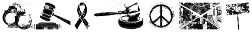 Handcuffs, Gavel, Ribbon, Peace Symbol, Confederate Flag, Protest Sign Symbolic