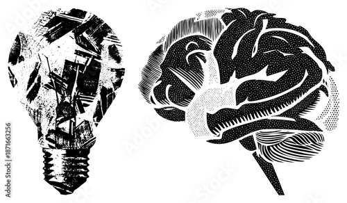 Brain and Lightbulb Symbols Representing Innovation and Creativity