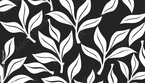 Tea Leaves Seamless Pattern Organic Botanical Background