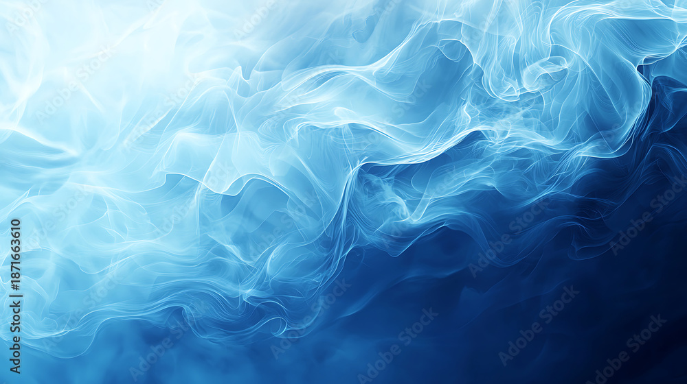Fototapeta premium Abstract blue smoke swirls and delicate wisps drifting across a dark background