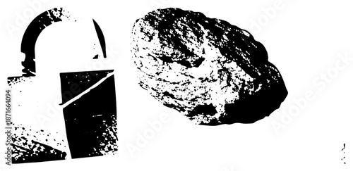 Stylized Lock and Rock Silhouette with Textured Halftone Effect