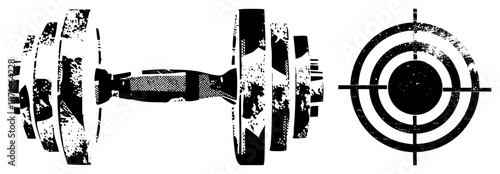 Vintage Dumbbell and Target Symbol Vector Graphic