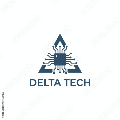 Delta Tech Logo Featuring a Triangle Delta Symbol Integrated with a Digital Microchip Icon