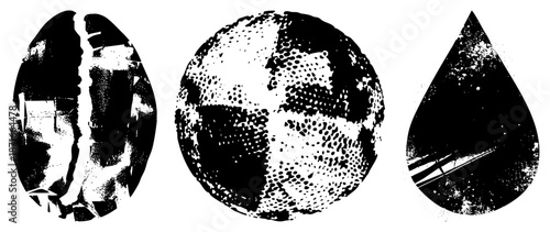 Abstract Halftone Shapes in Black and White Vector Art