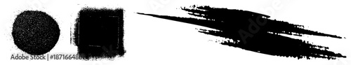 Abstract Black Brushstroke Shapes with Textured Circular and Square Forms